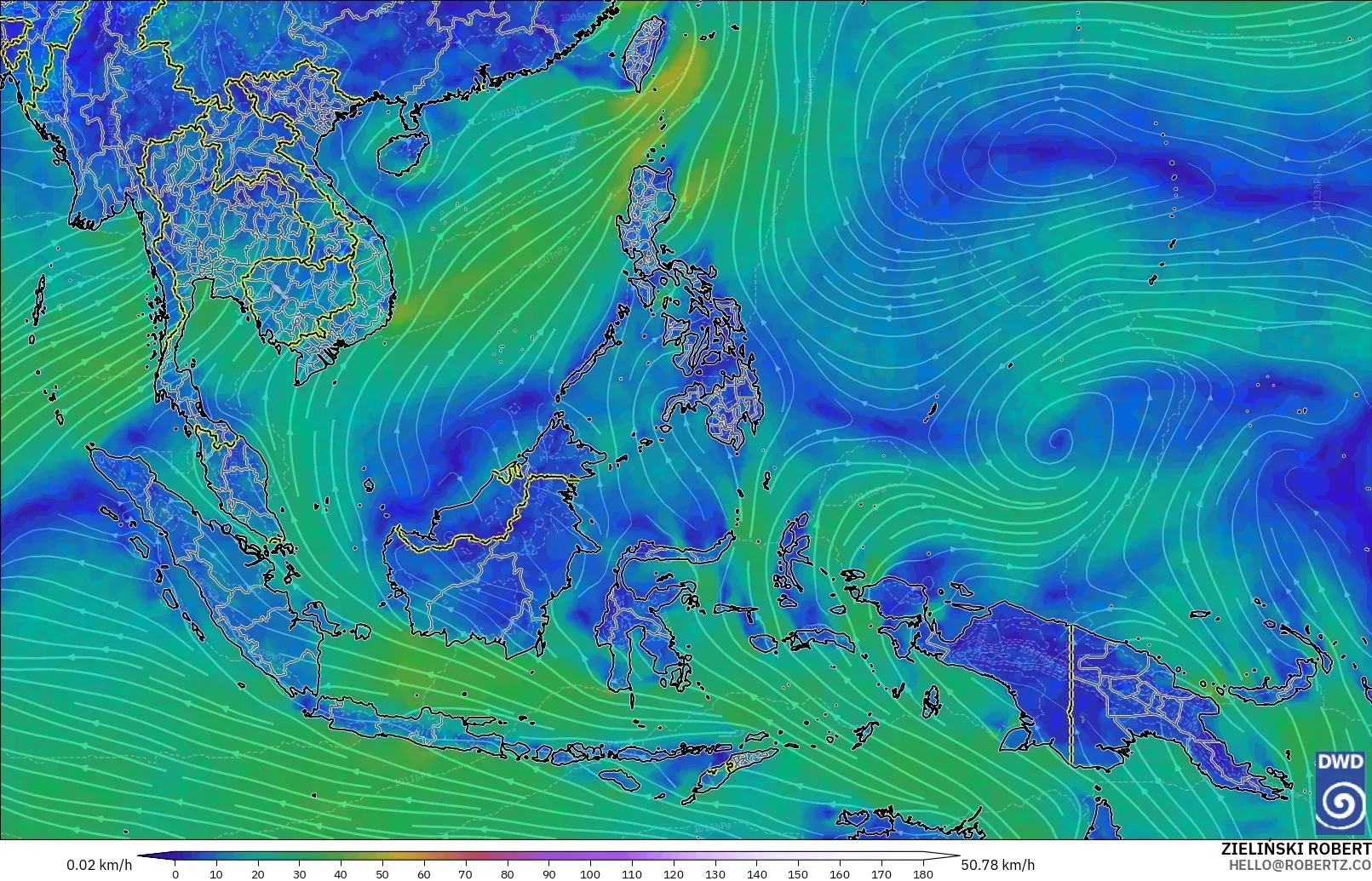 ICON model - South East Asia, Wind at 10m