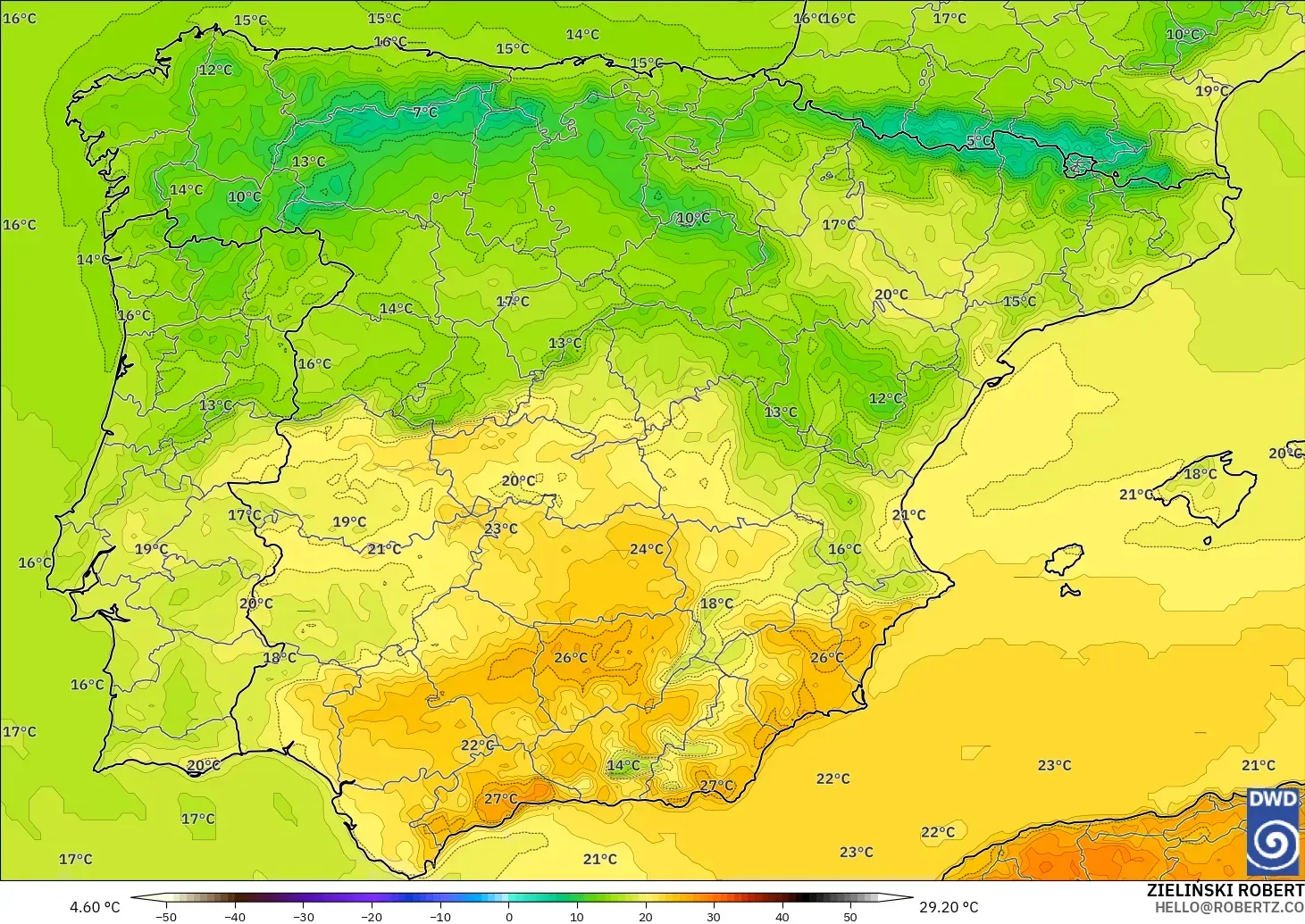 ICON model - Spain, Temperature at 2m
