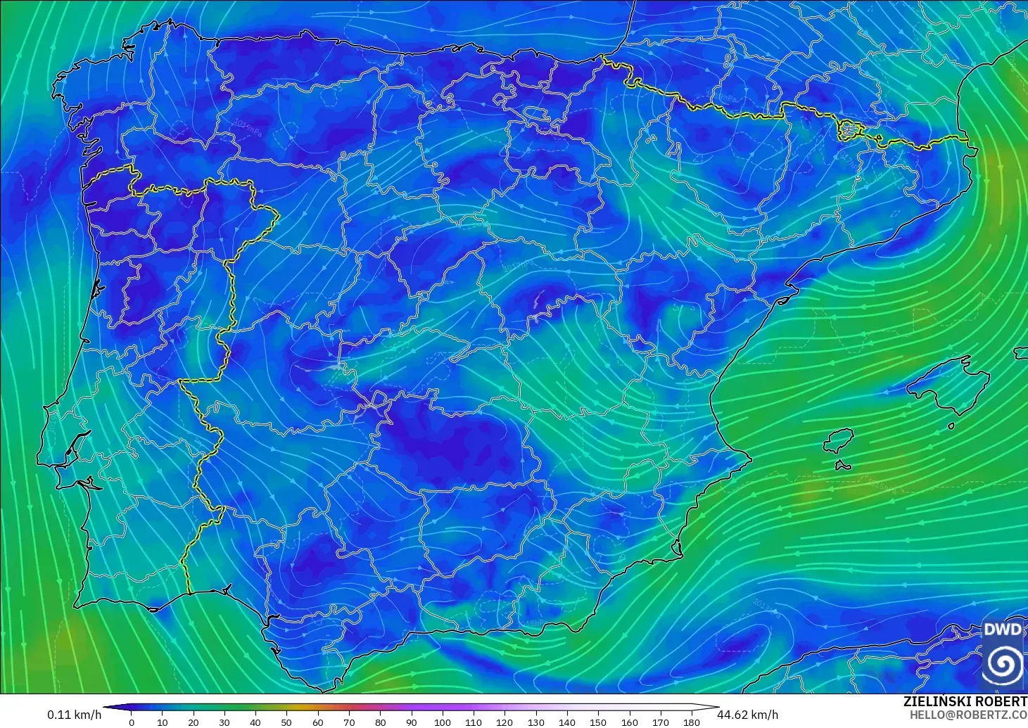ICON model - Spain, Wind at 10m