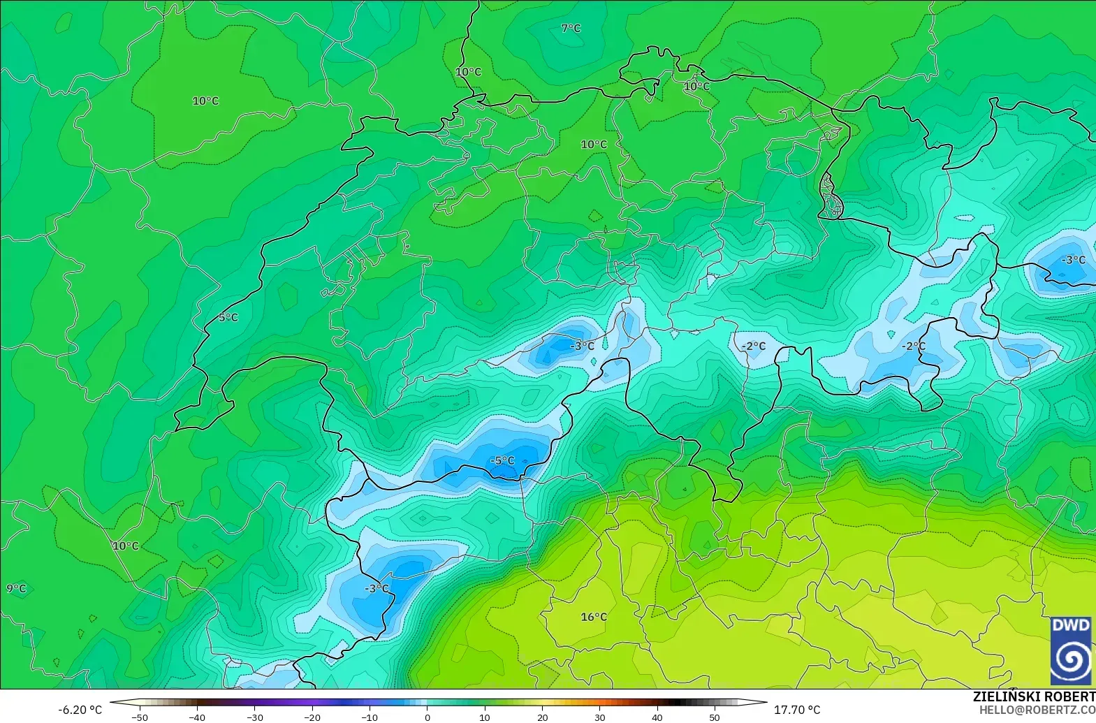 ICON model - Switzerland, Dewpoint at 2m