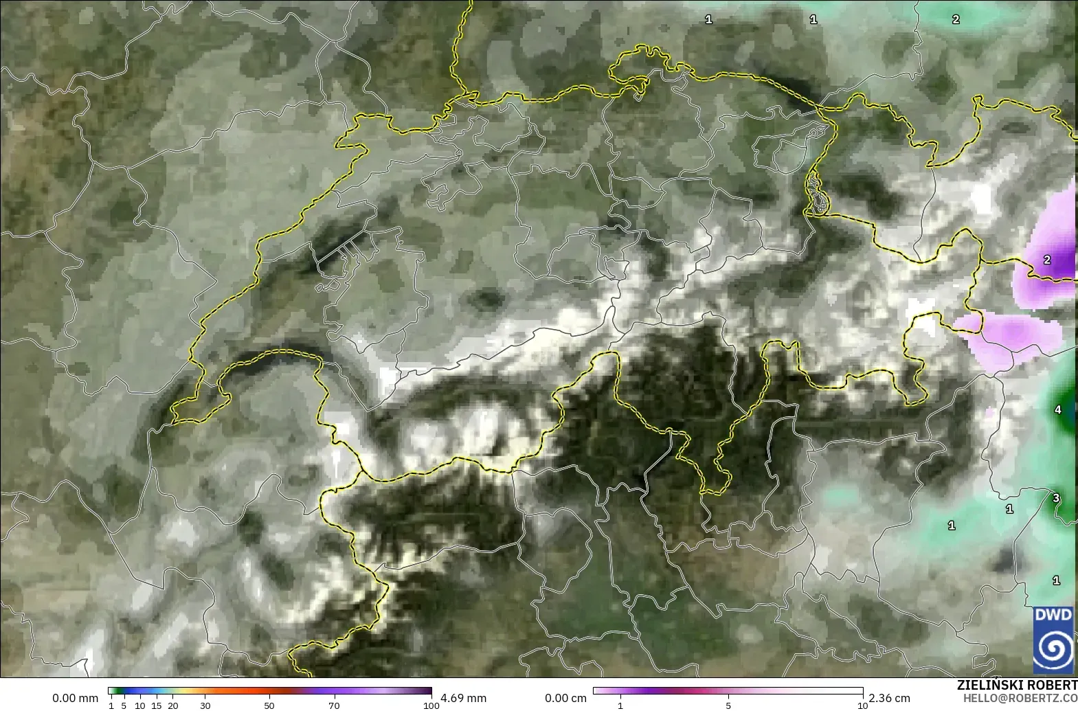 ICON model - Switzerland, Precipitation, Clouds, and Pressure