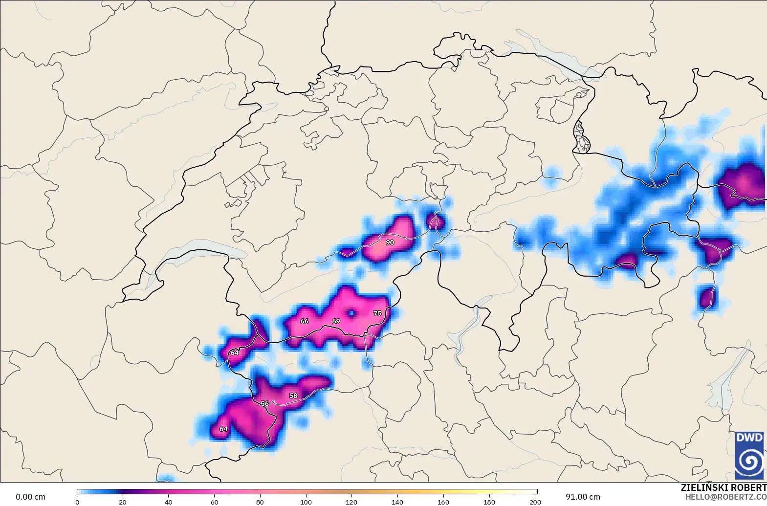 ICON model - Switzerland, Snow Depth