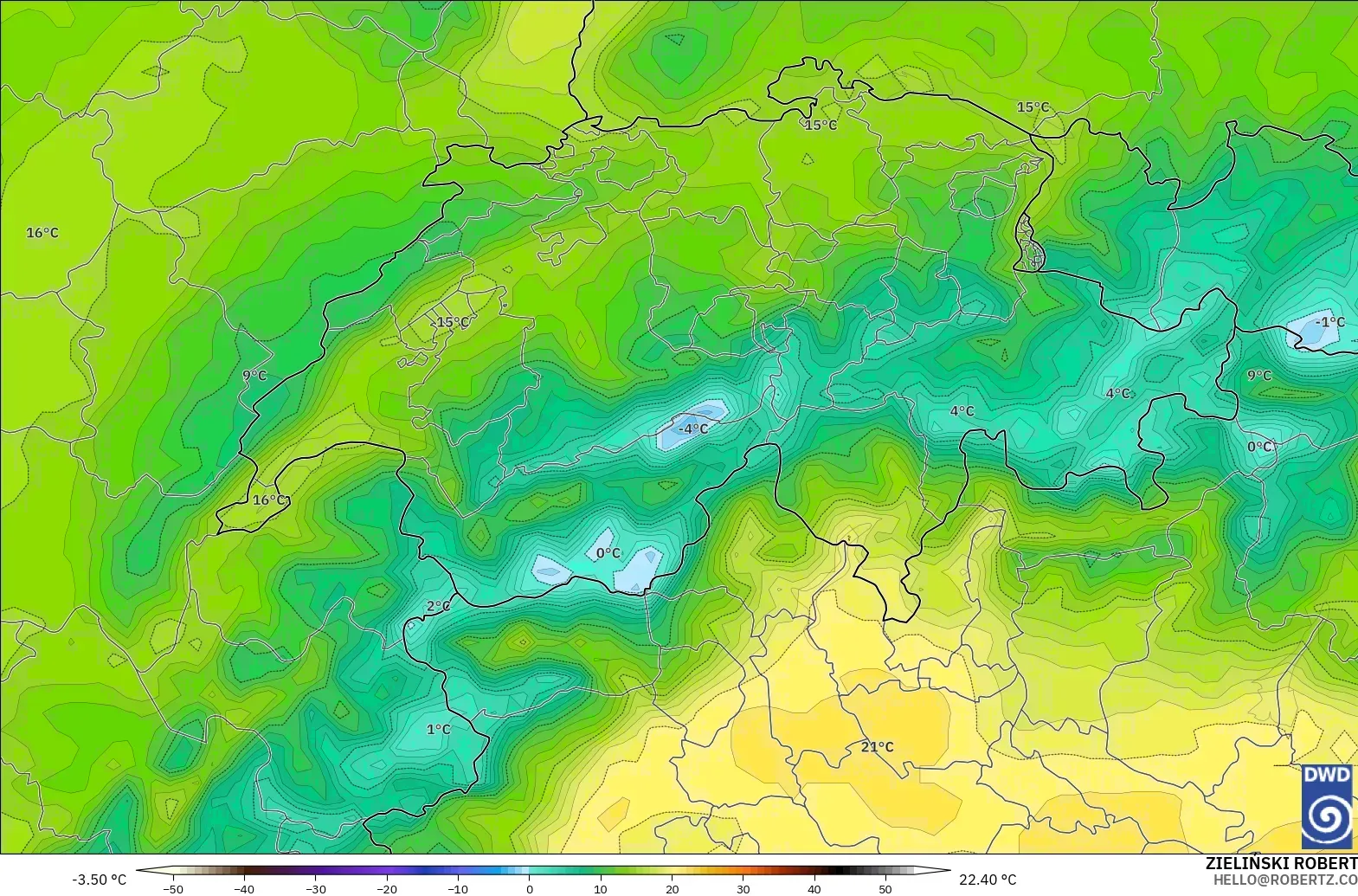 ICON model - Switzerland, Temperature at 2m