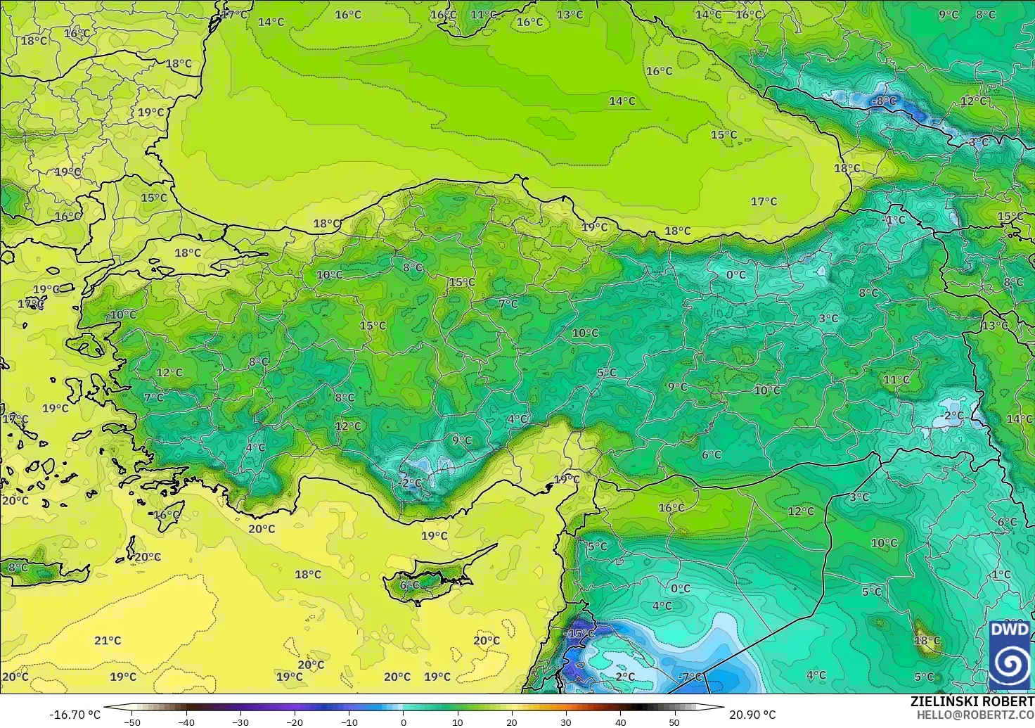 ICON model - Turkey, Dewpoint at 2m