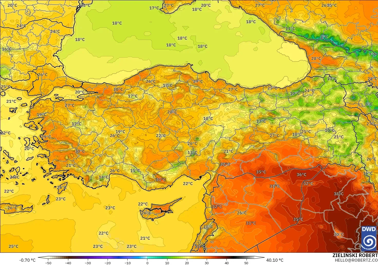 ICON model - Turkey, Temperature at 2m