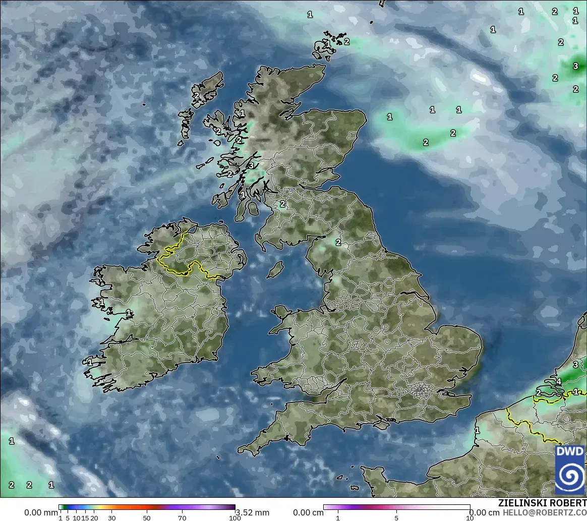ICON model - United Kingdom, Precipitation, Clouds, and Pressure