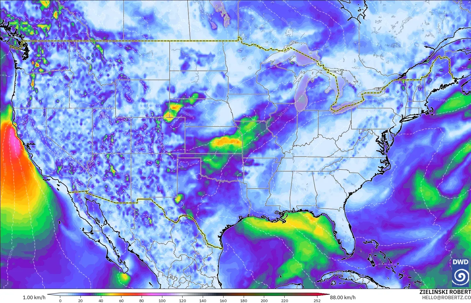 ICON model - United States, Wind Gusts