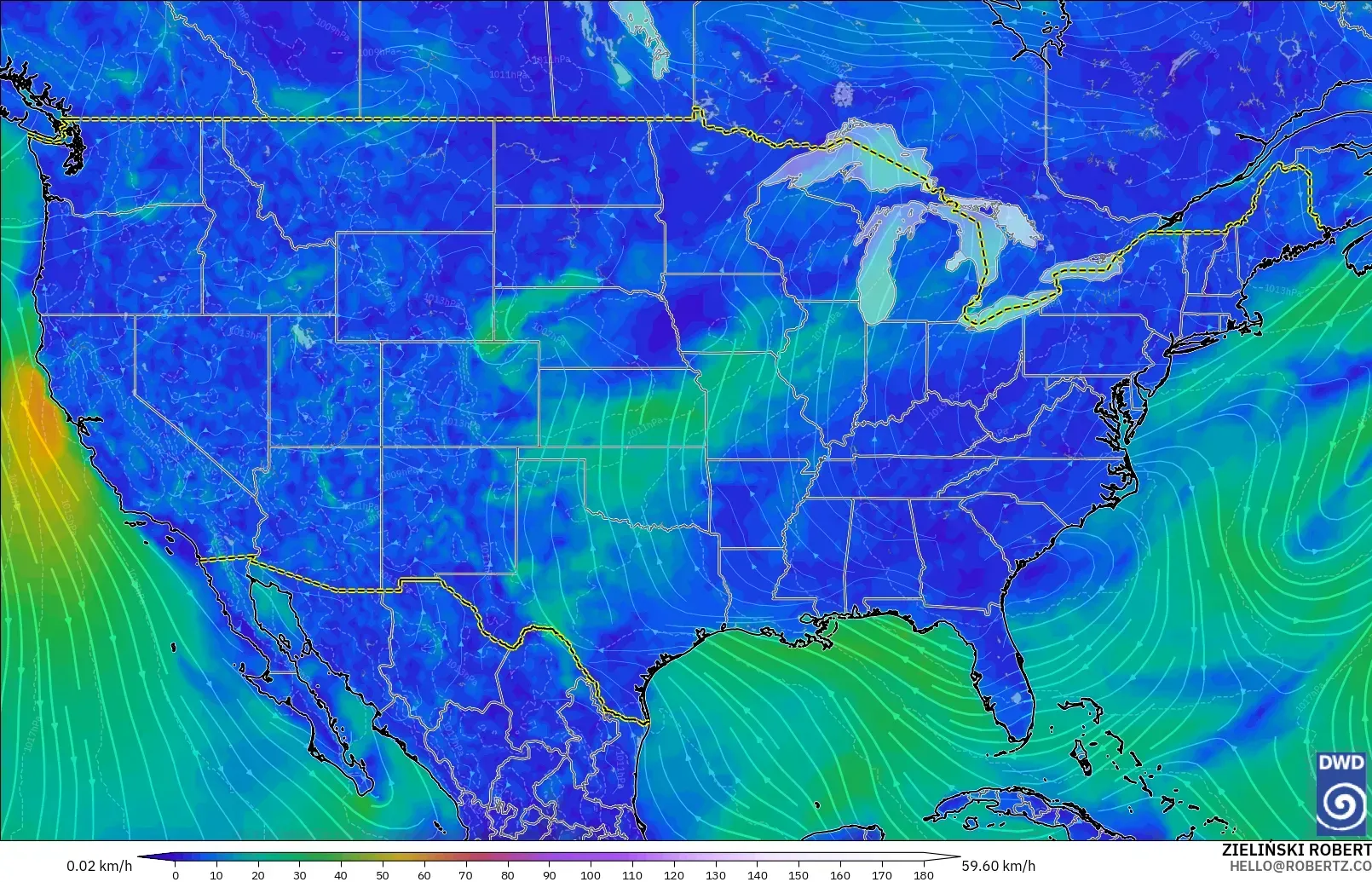 ICON model - United States, Wind at 10m