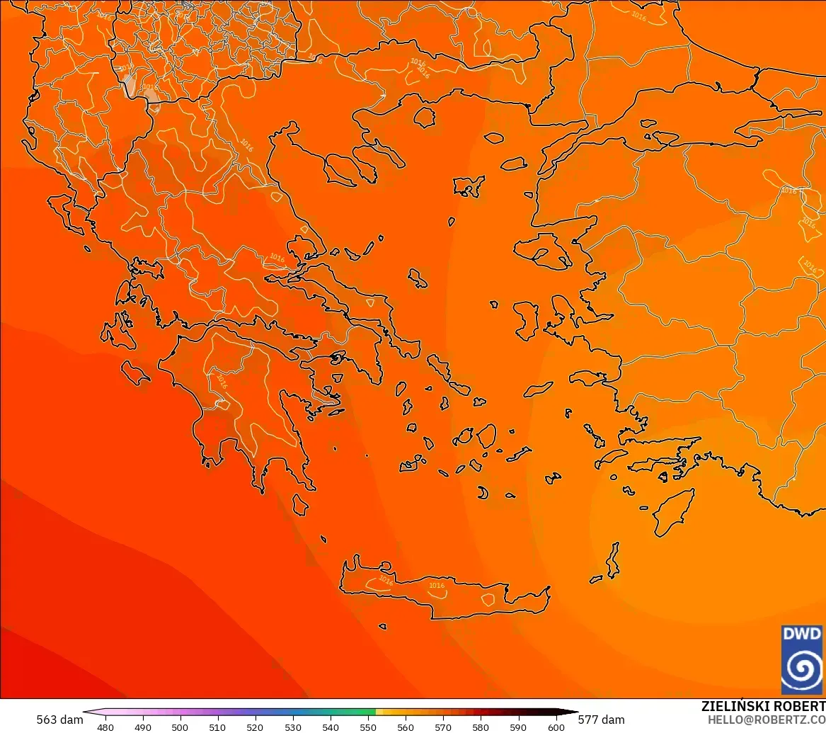 ICON model - Greece, Geopotential height at 500hPa