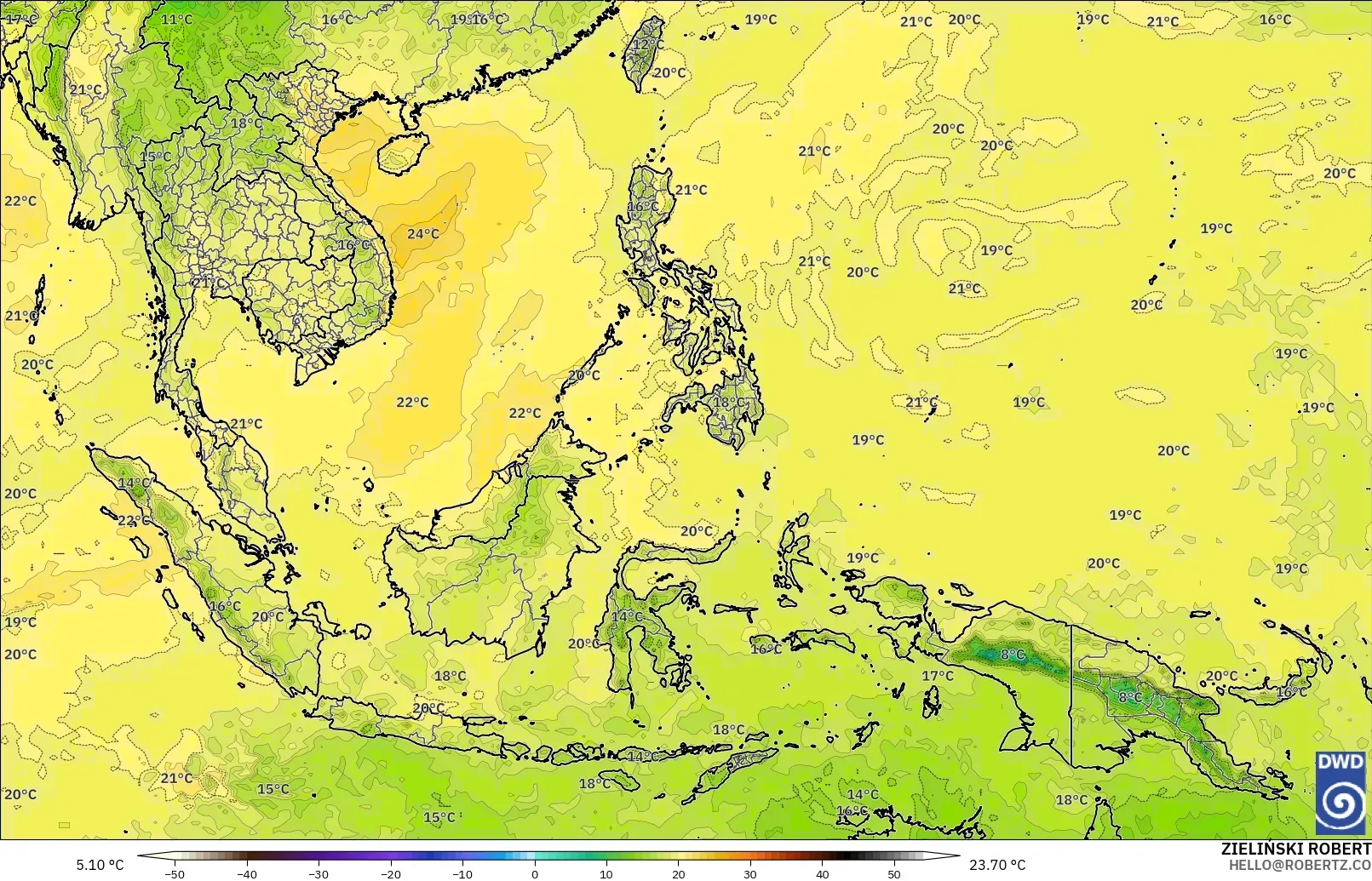 ICON model - South East Asia, Temperature at 850hPa