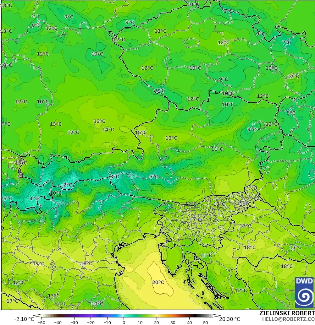 ICON model - Austria, Dewpoint at 2m