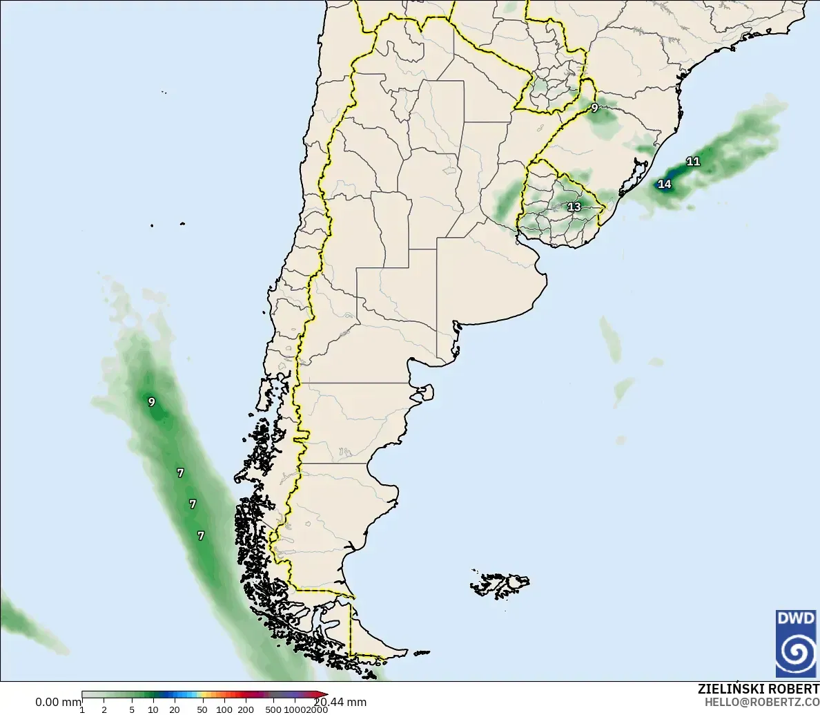 ICON model - Argentina, Akumulasi Curah Hujan