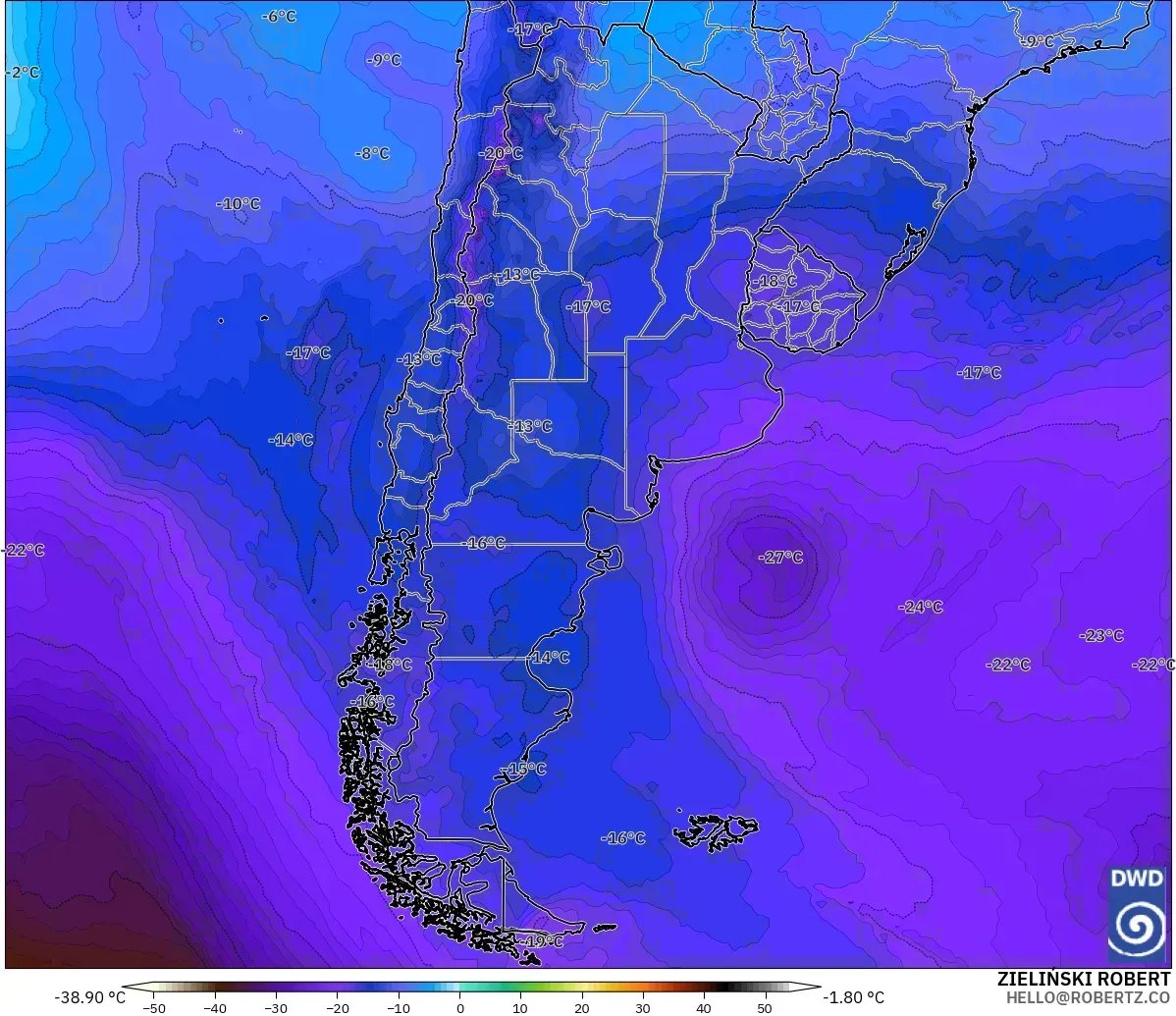 ICON model - Argentina, Suhu 500 hPa