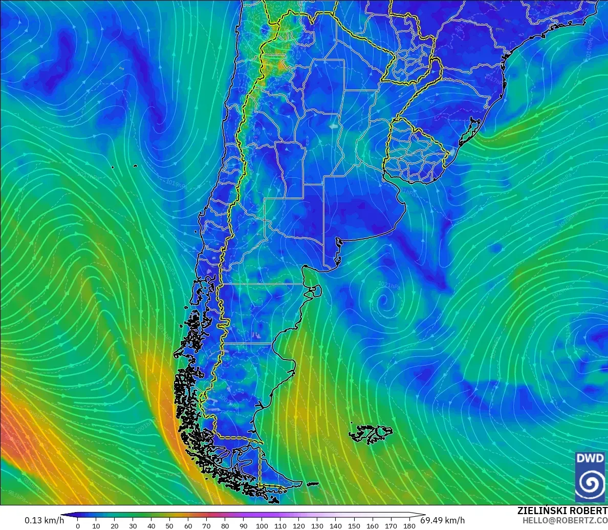 ICON modelo - Argentina, Wind at 10m