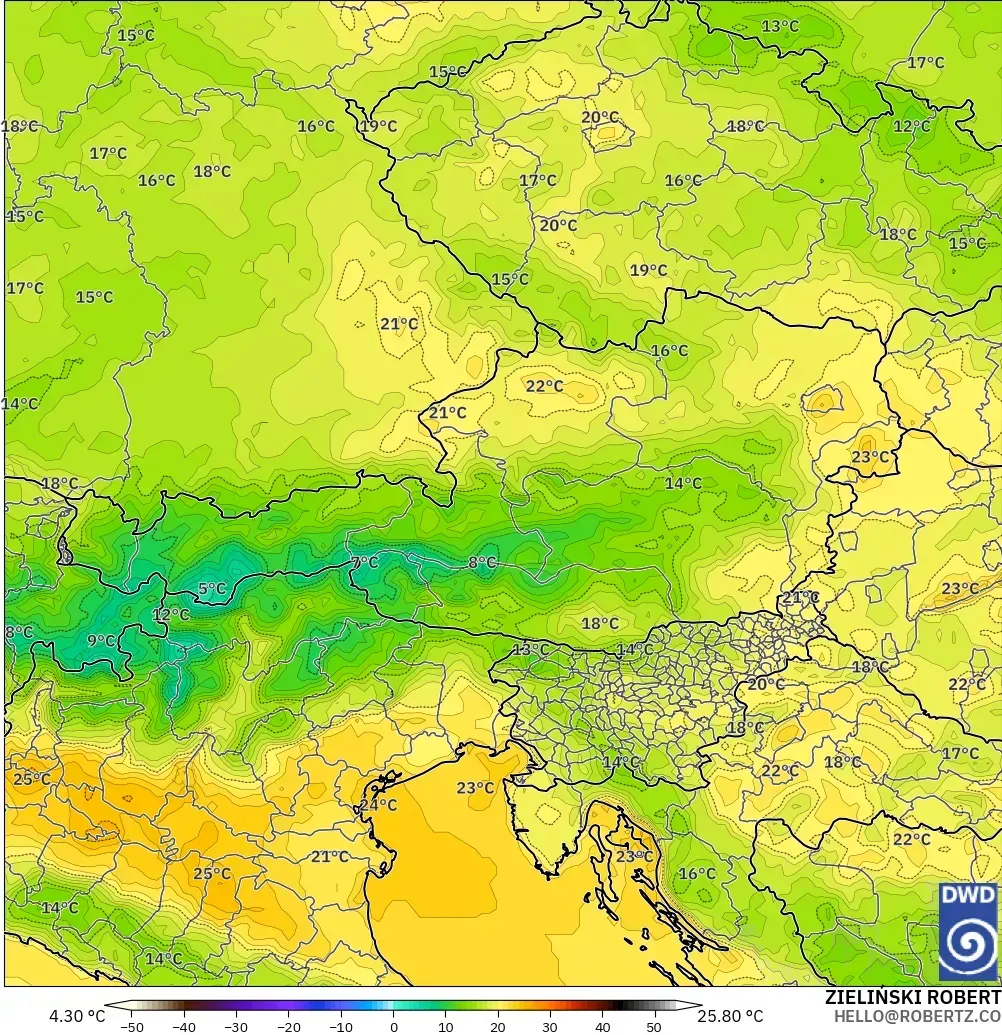 ICON modelo - Austria, Temperature at 2m