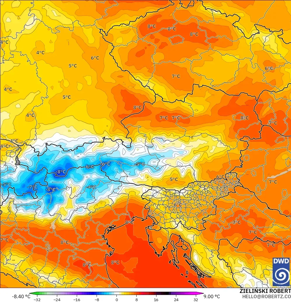 ICON model - Austria, Anomali Suhu 850 hPa