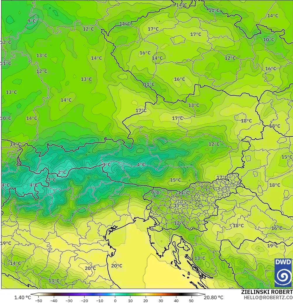 ICON modelo - Austria, Temperature at 850hPa