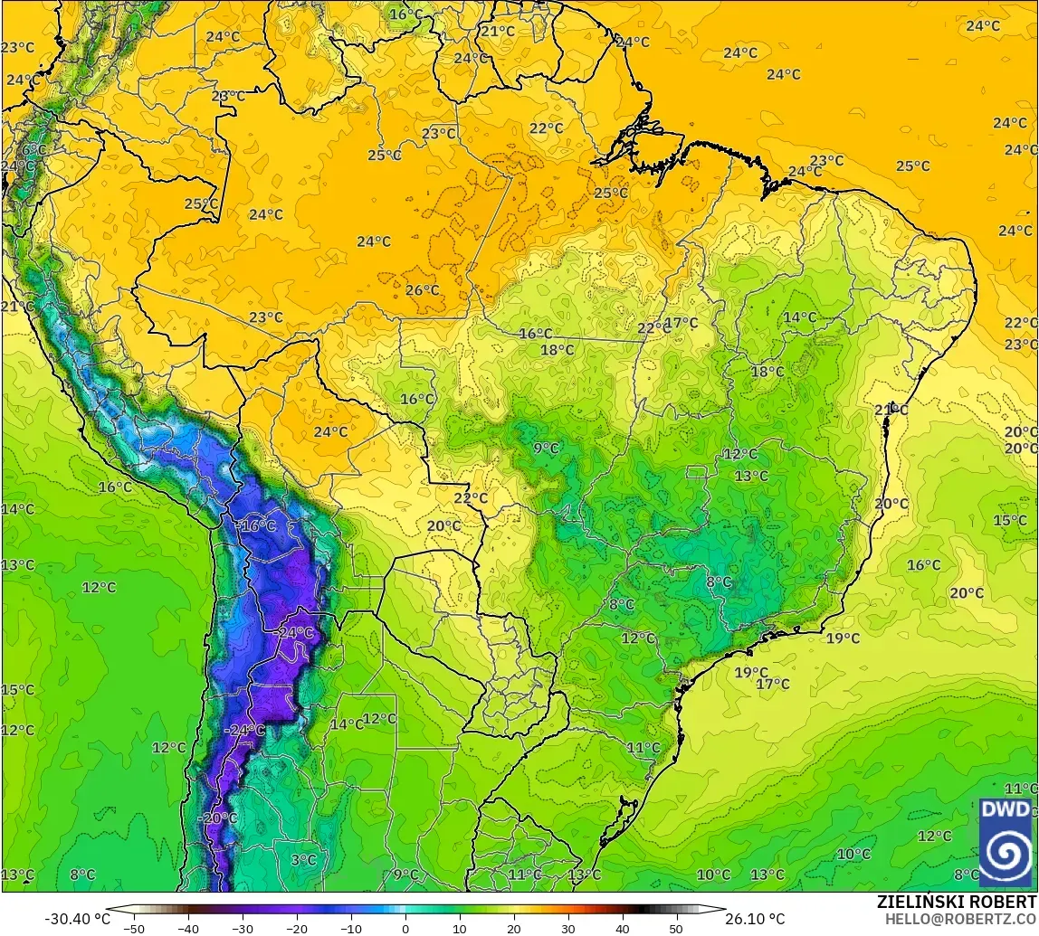 ICON modelo - Brazil, Dewpoint at 2m