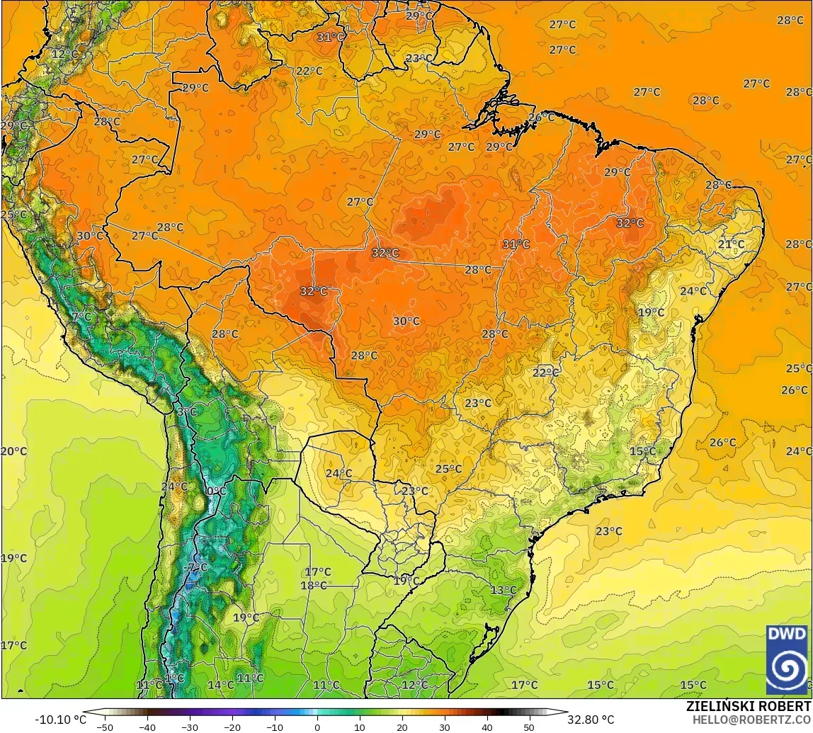ICON modelo - Brazil, Temperature at 2m