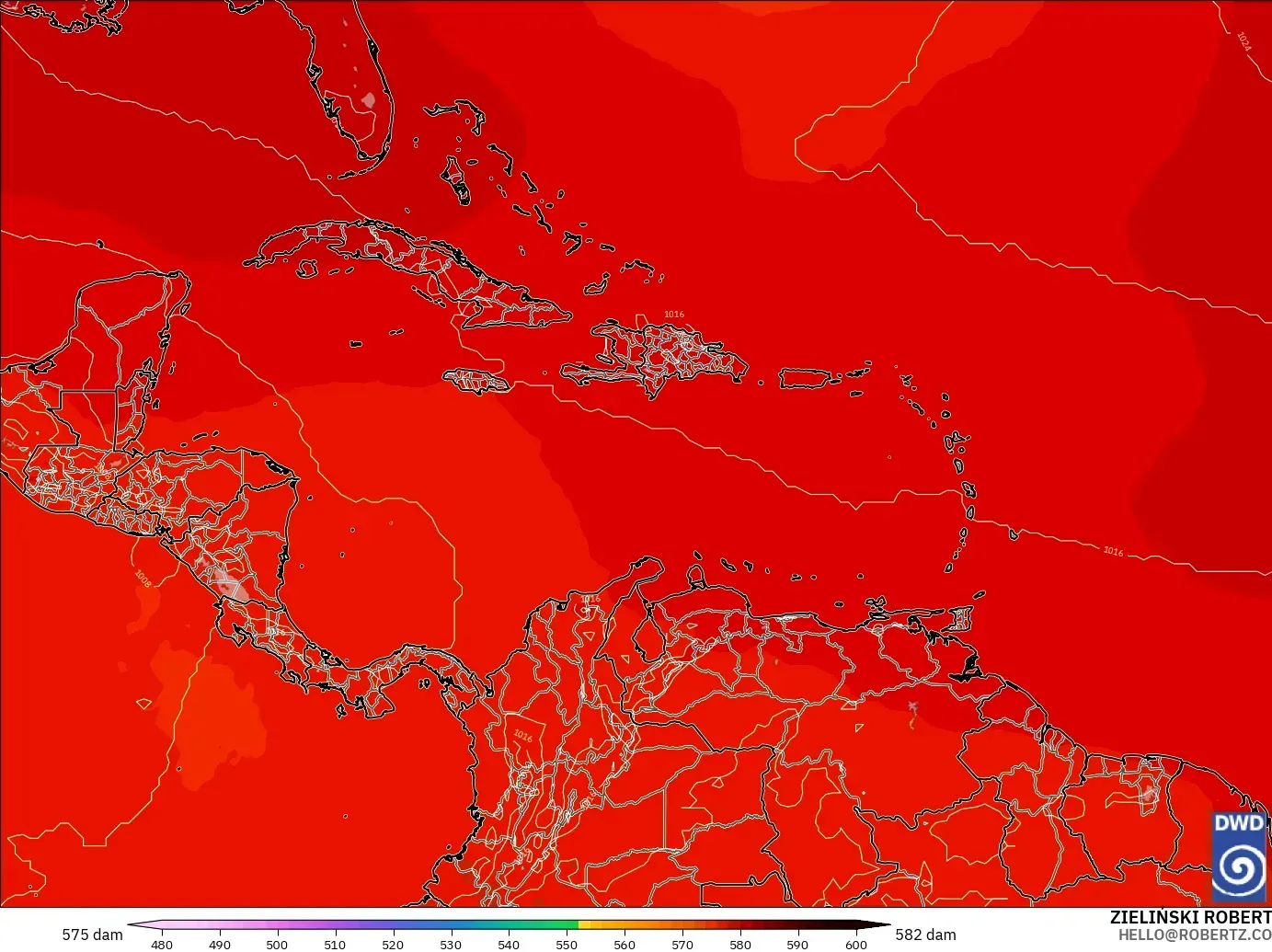 ICON model - Karibia, Ketinggian geopotensial pada 500 hPa