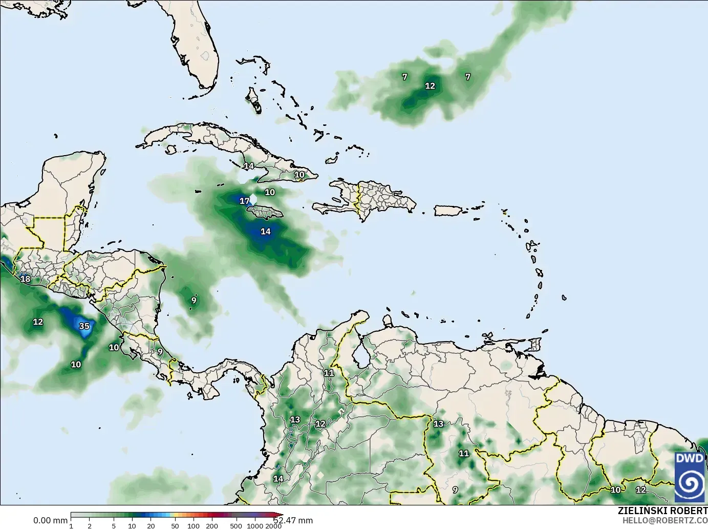 ICON modelo - Caribbean, Precipitation Accumulation