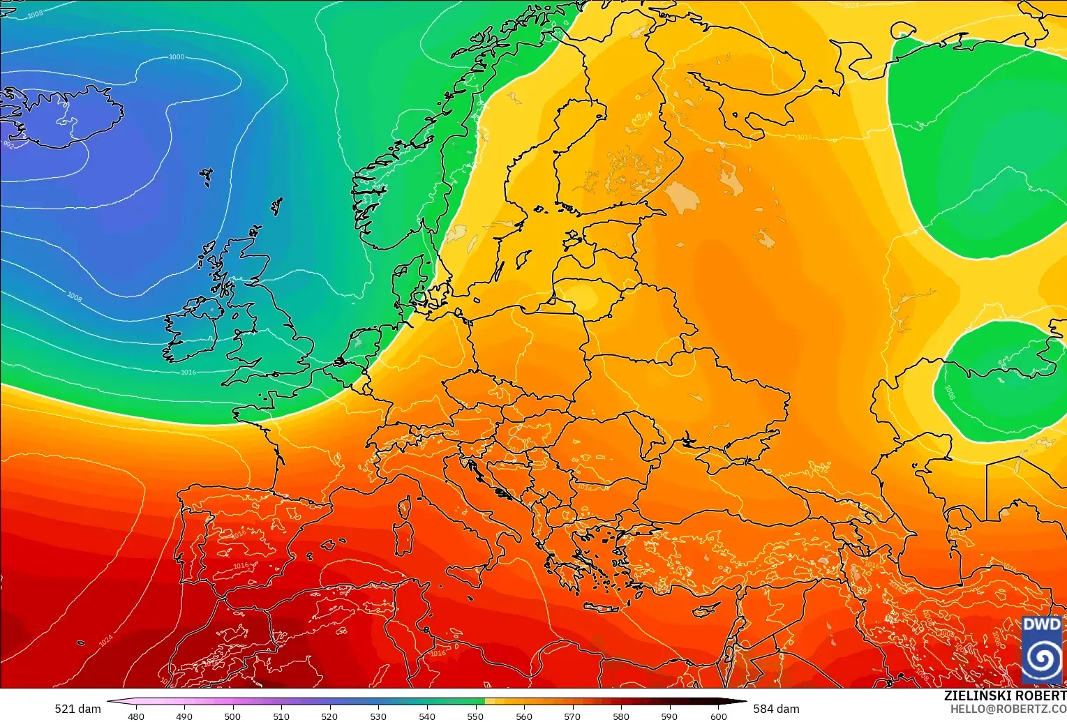 ICON model - Eropa, Ketinggian geopotensial pada 500 hPa