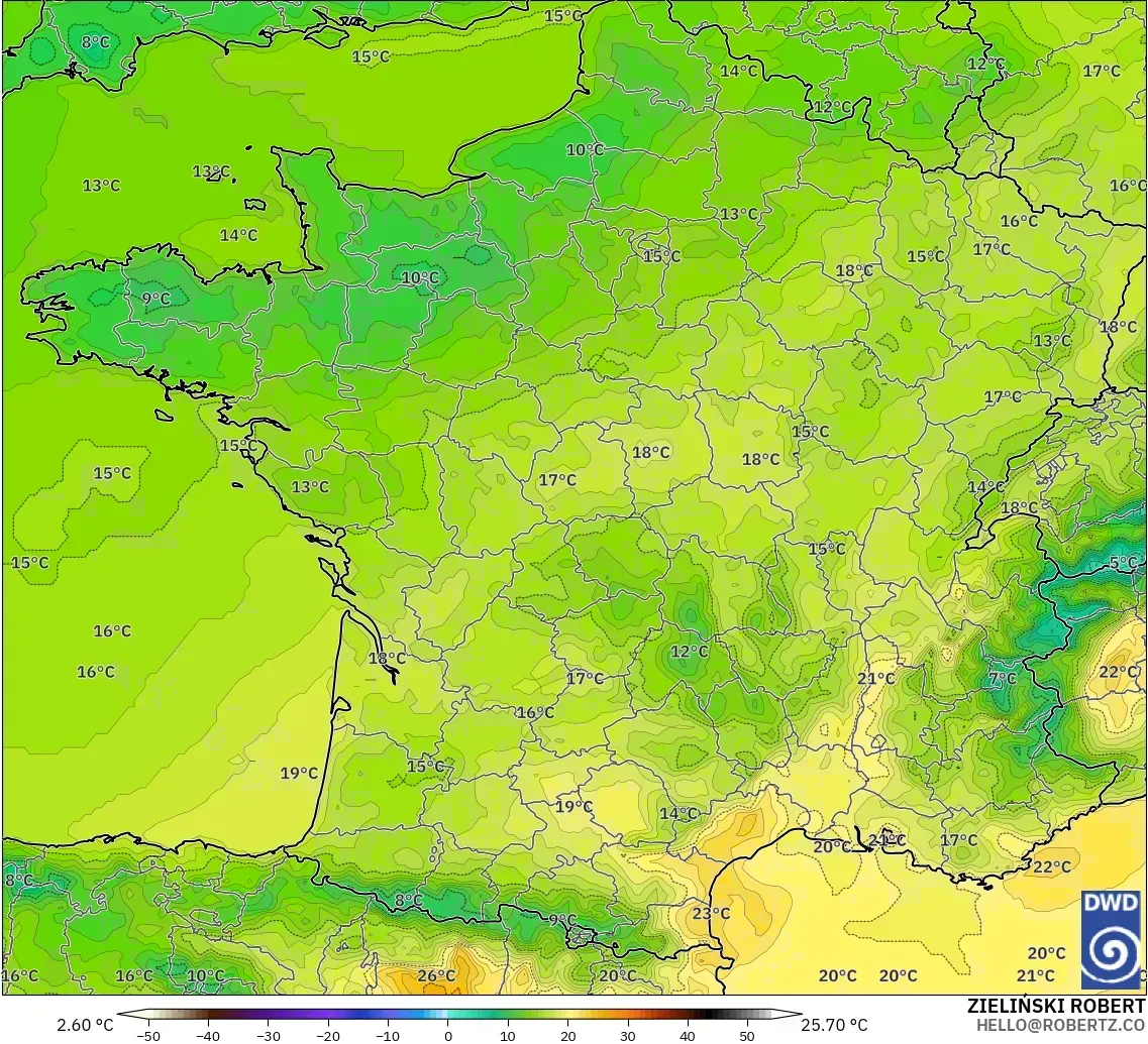 ICON model - Prancis, Suhu 2 m