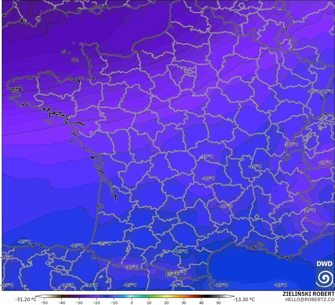 ICON modelo - France, Temperature at 500hPa