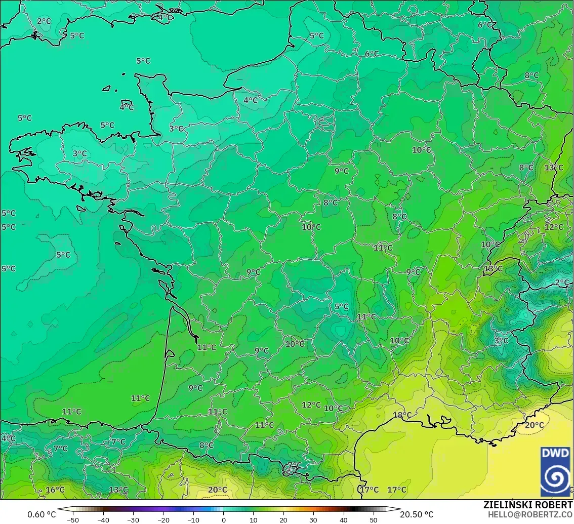 ICON modelo - France, Temperature at 850hPa