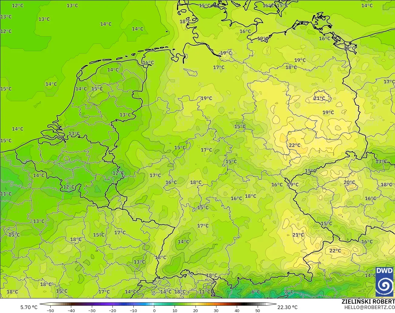 ICON modelo - Germany, Temperature at 2m