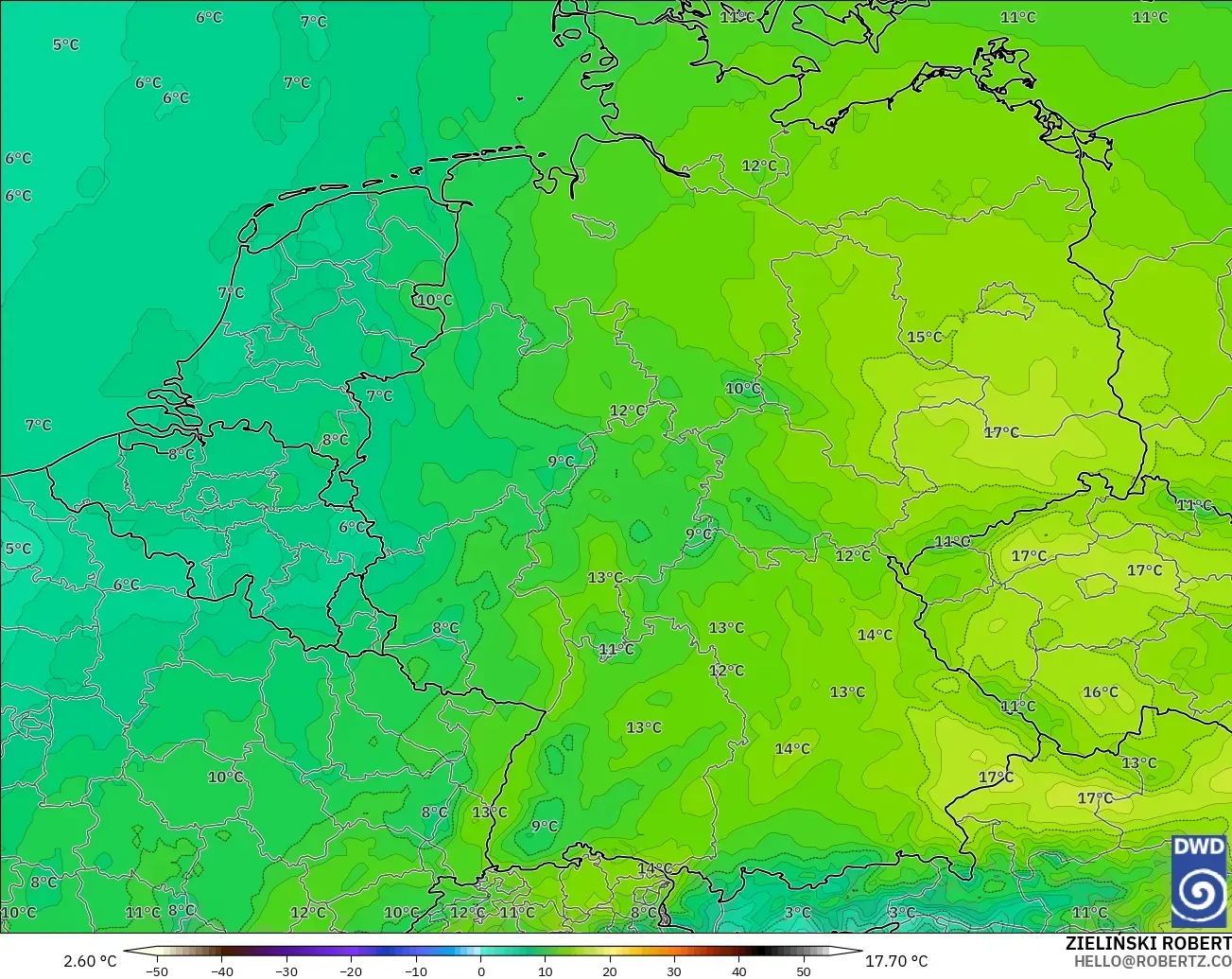 ICON modelo - Germany, Temperature at 850hPa