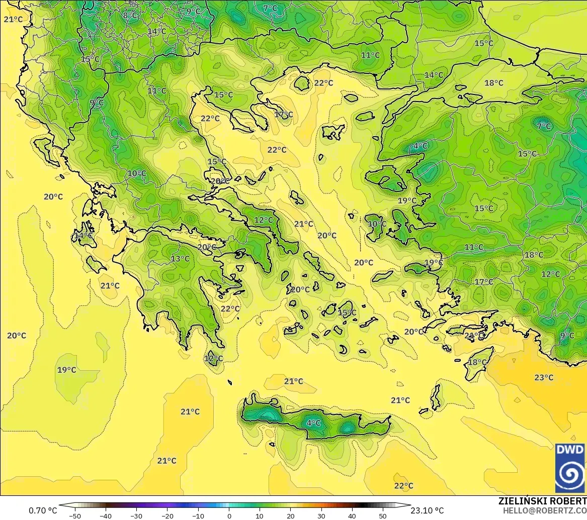 ICON modelo - Greece, Dewpoint at 2m