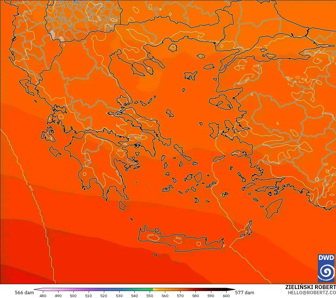 ICON modelo - Greece, Geopotential height at 500hPa