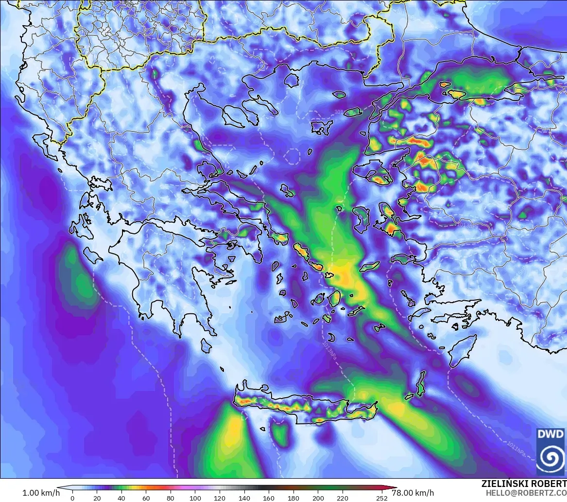 ICON modelo - Greece, Wind Gusts