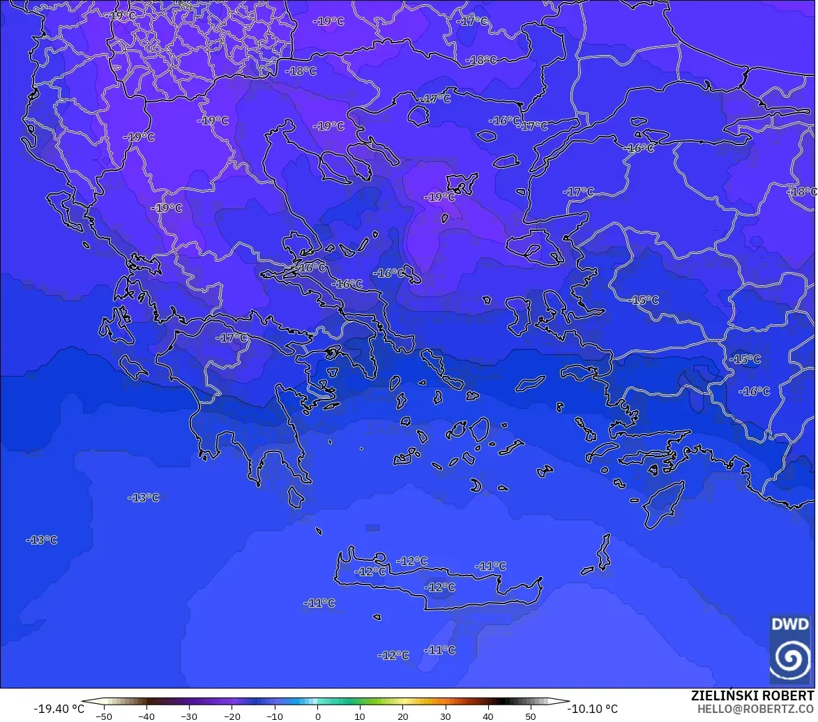ICON modelo - Greece, Temperature at 500hPa