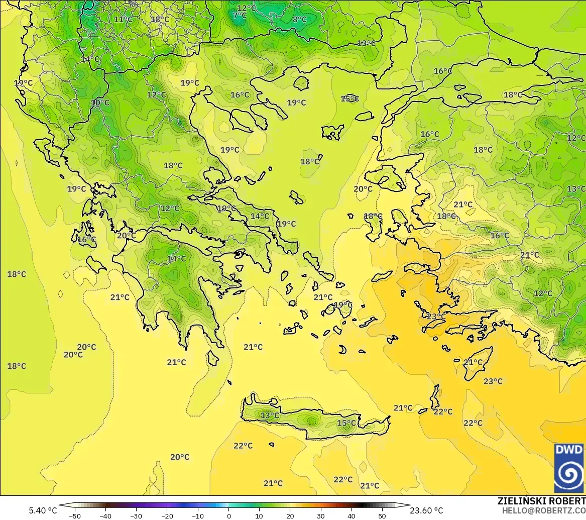ICON modelo - Greece, Temperature at 850hPa
