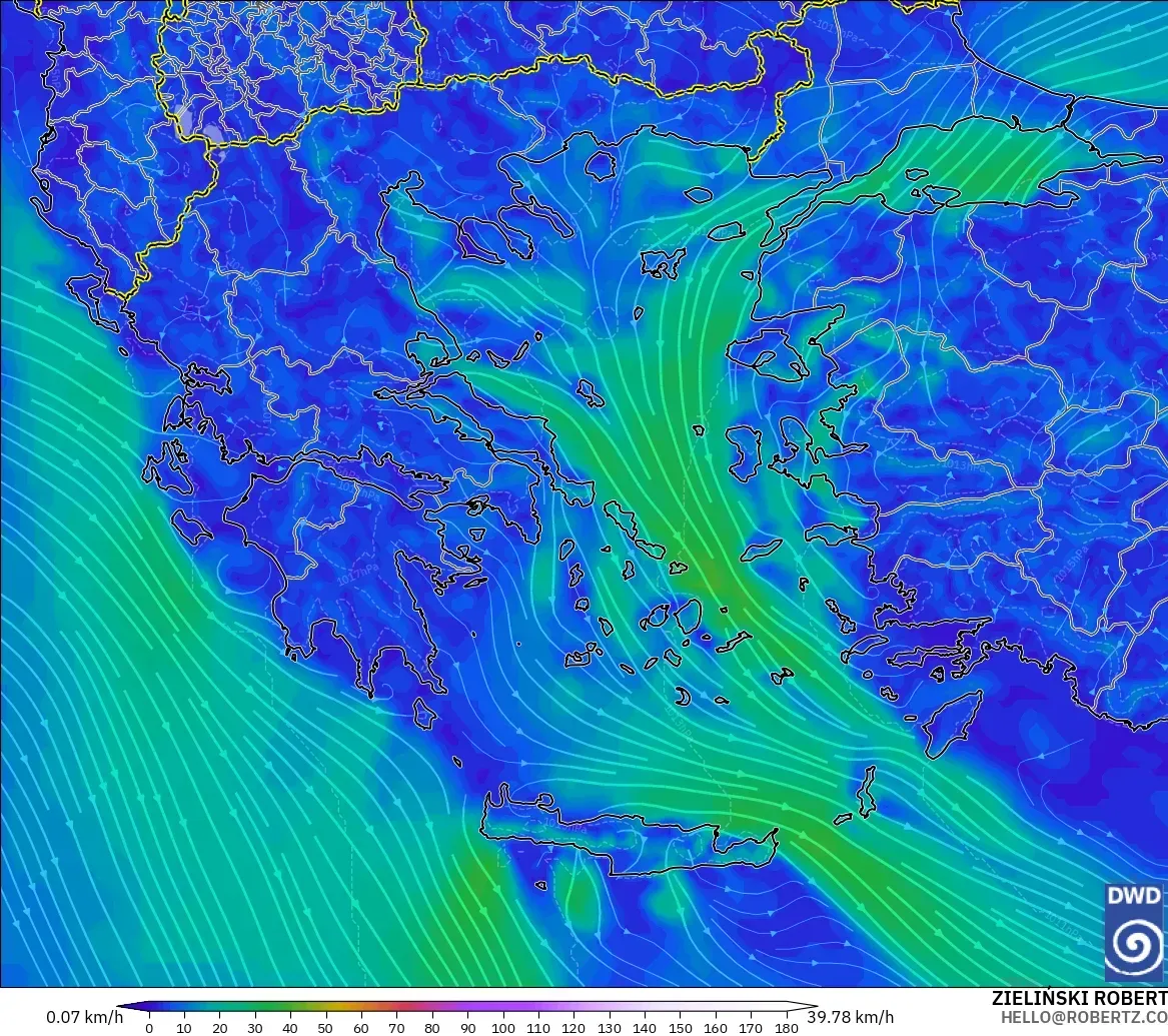 ICON modelo - Greece, Wind at 10m