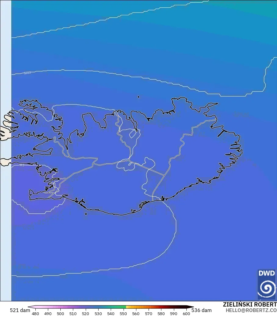 ICON model - Islandia, Ketinggian geopotensial pada 500 hPa