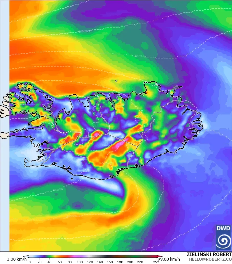 ICON modelo - Iceland, Wind Gusts