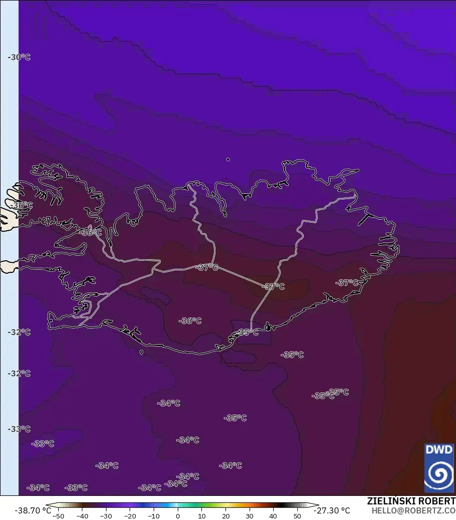 ICON model - Islandia, Suhu 500 hPa