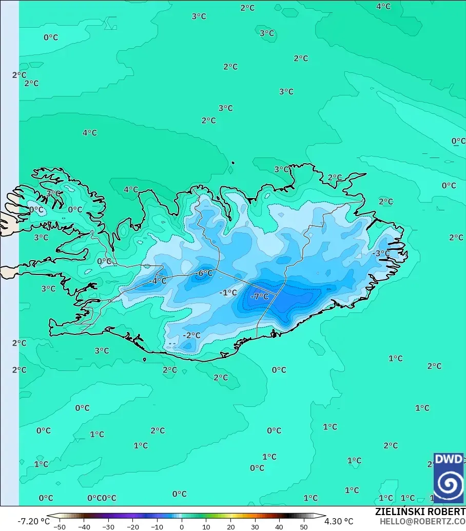ICON model - Islandia, Suhu 850 hPa