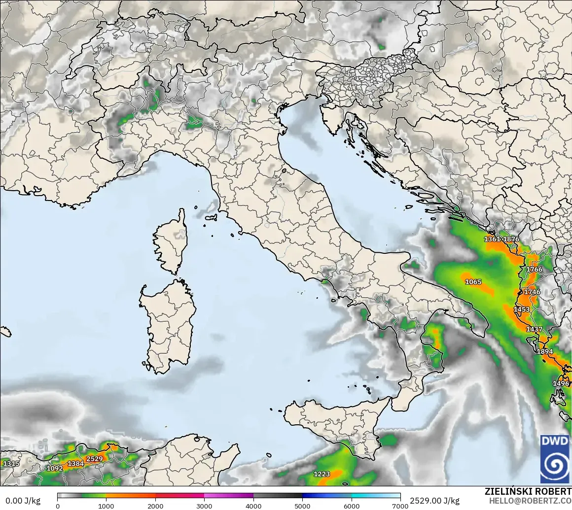 ICON model - Italia, CAPE