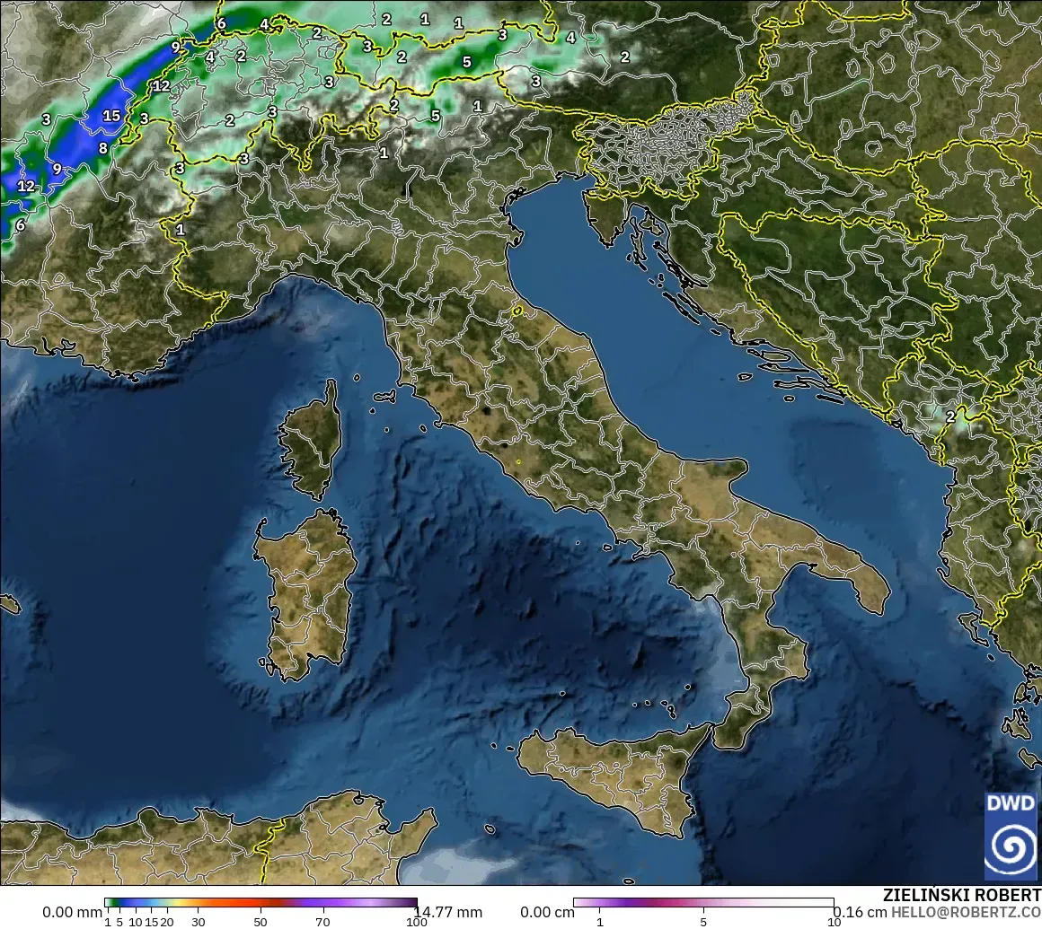 ICON modelo - Italy, Precipitation, Clouds, and Pressure