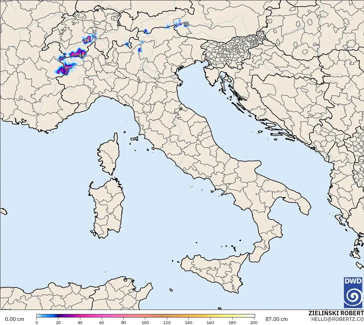 ICON modelo - Italy, Snow Depth