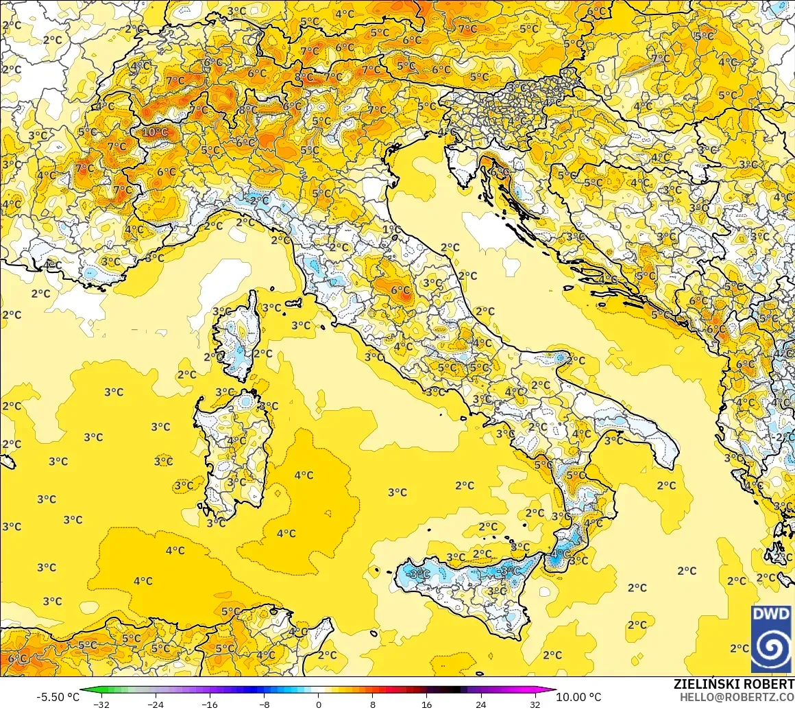 ICON model - Italia, Anomali Suhu 2 m