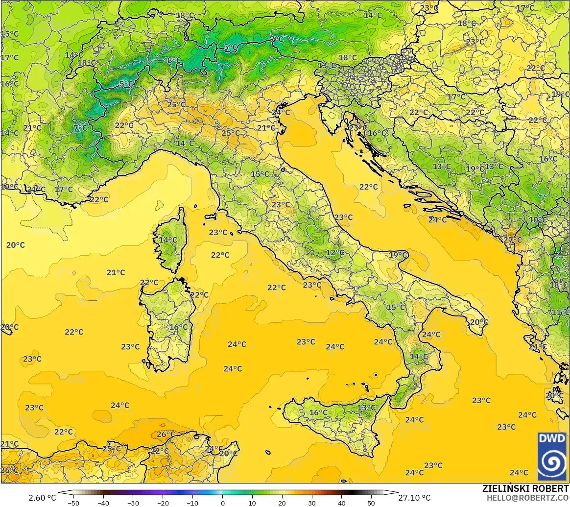 ICON model - Italia, Suhu 2 m