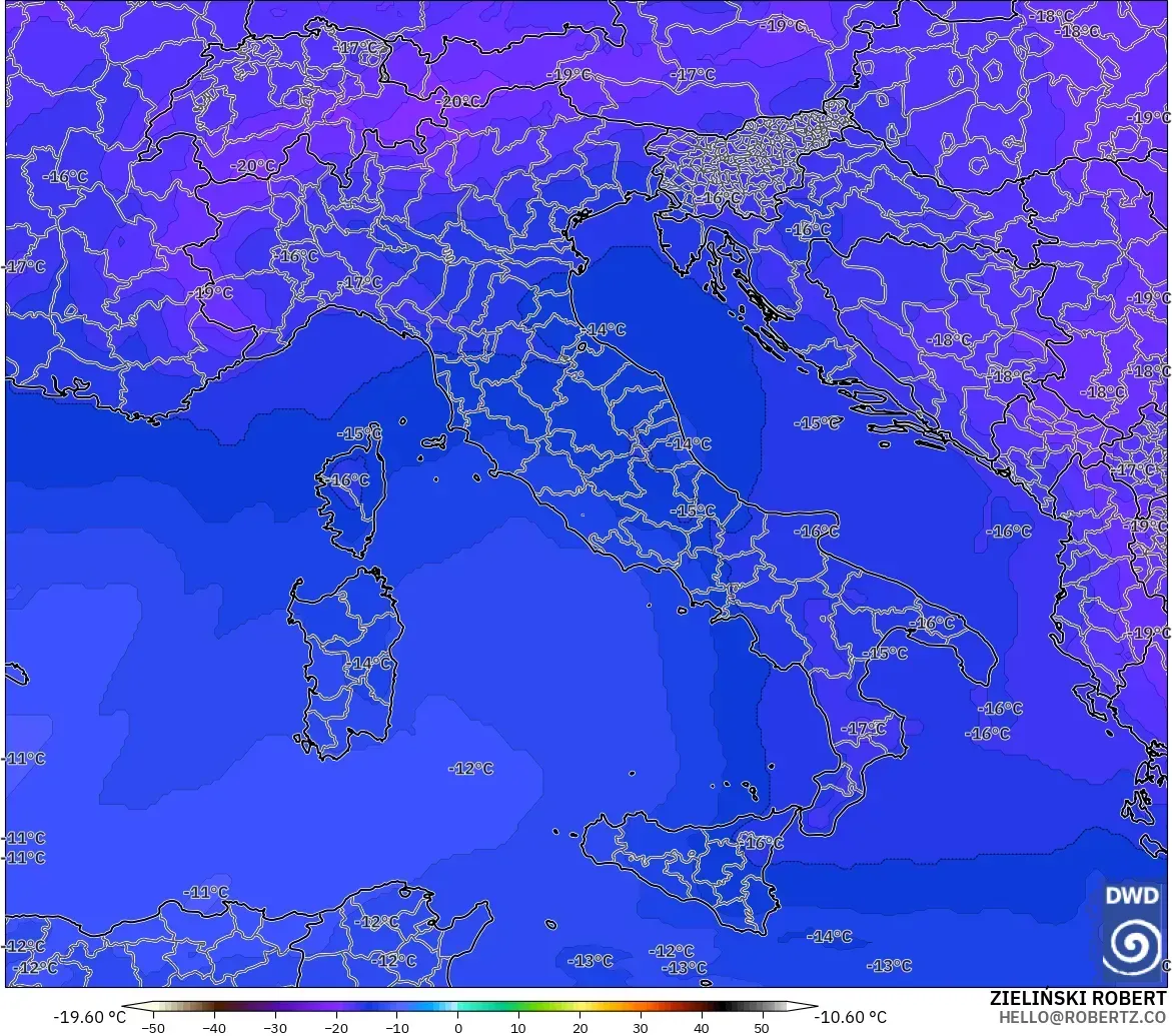 ICON modelo - Italy, Temperature at 500hPa