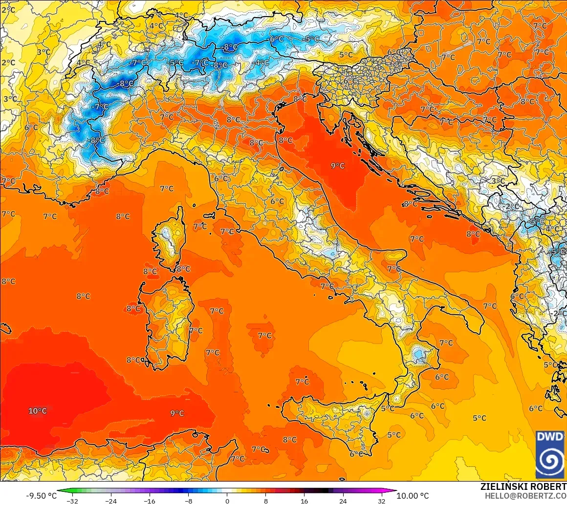 ICON modelo - Italy, Temperature at 850hPa Anomaly