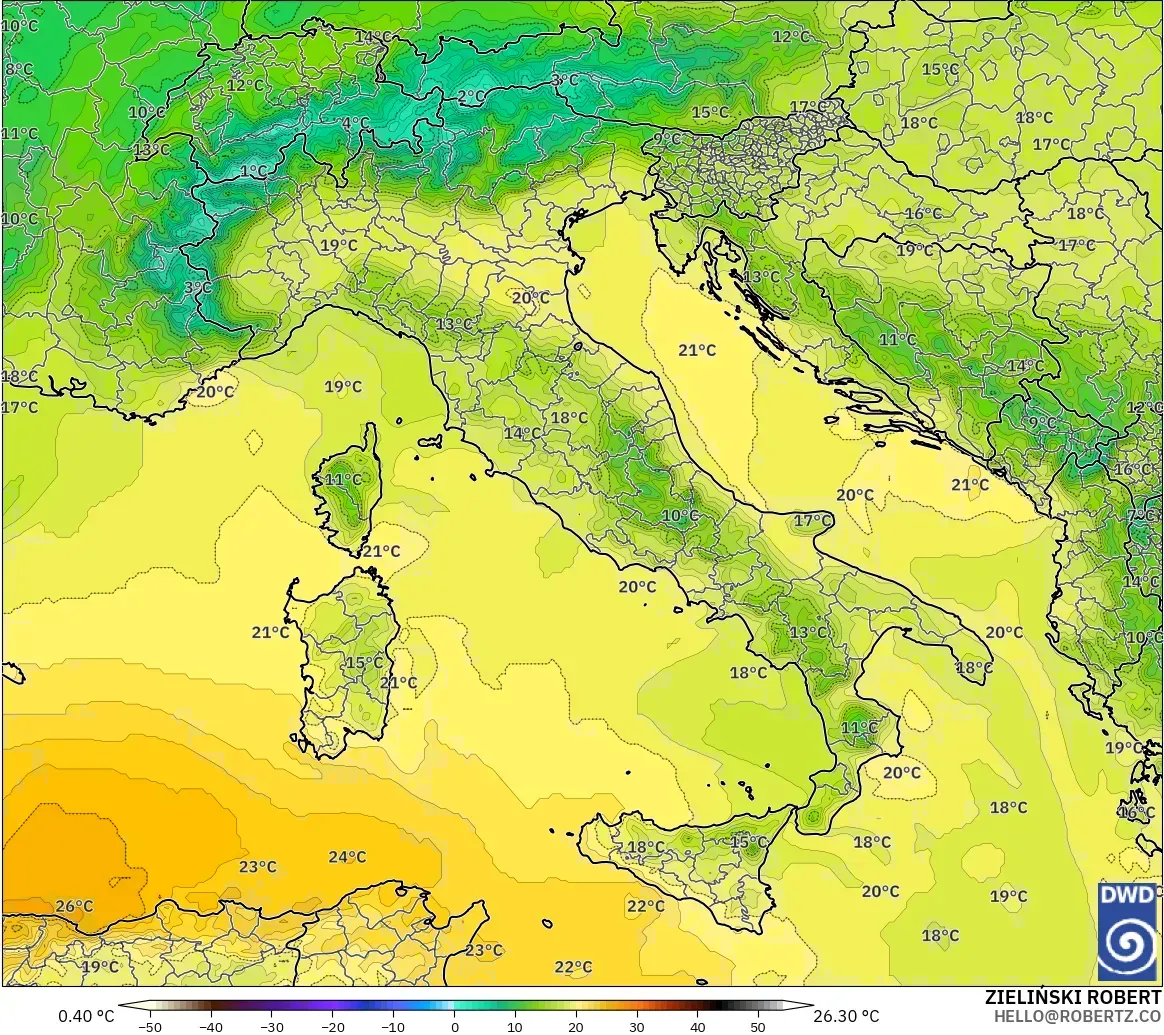 ICON model - Italia, Suhu 850 hPa