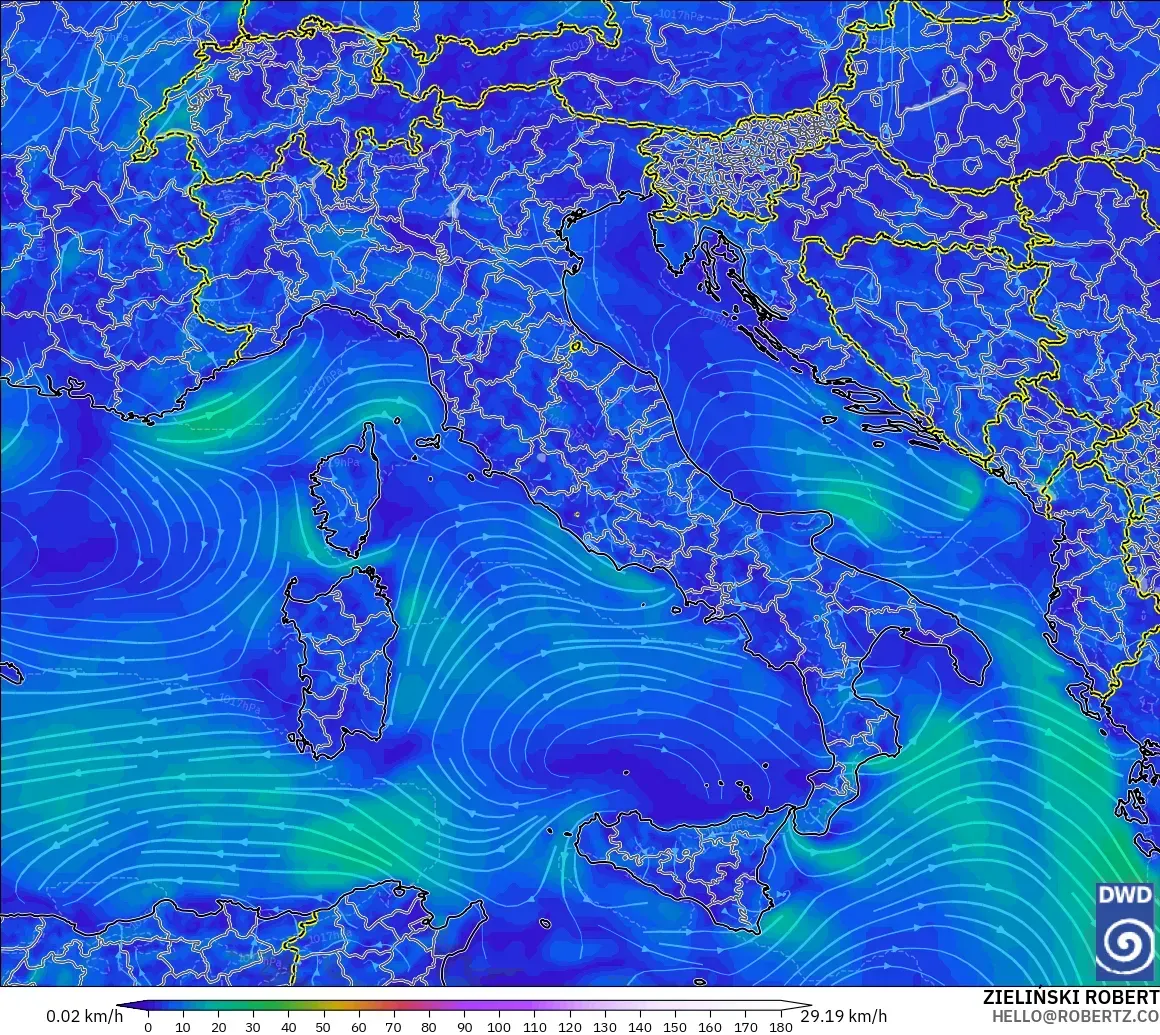 ICON modelo - Italy, Wind at 10m